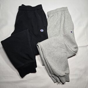 CHAMPION Lot of 2 Mens XL Powerblend Jogger Sweats Pockets Black Grey Lounge gym